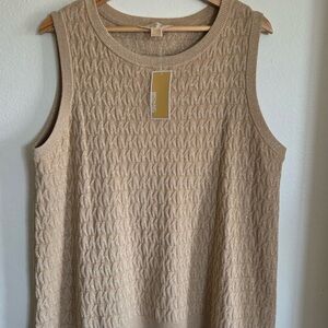 Michael Kors 1X NWT Metallic Logo Beige Knit Sleeveless Top